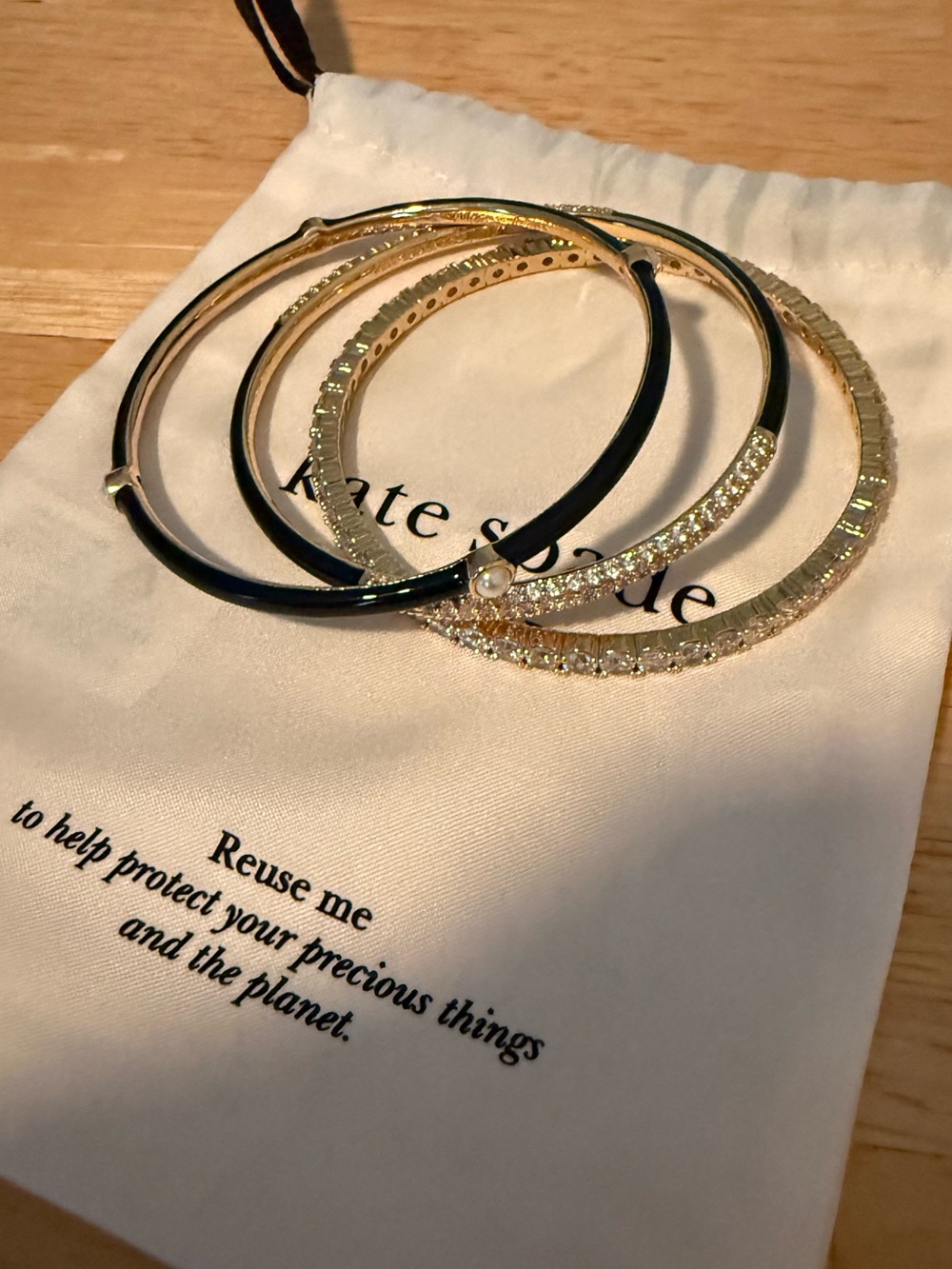 Kate Spade Hint of Shimmer Bangle Set- Yellow Gold Tone/Dark Navy